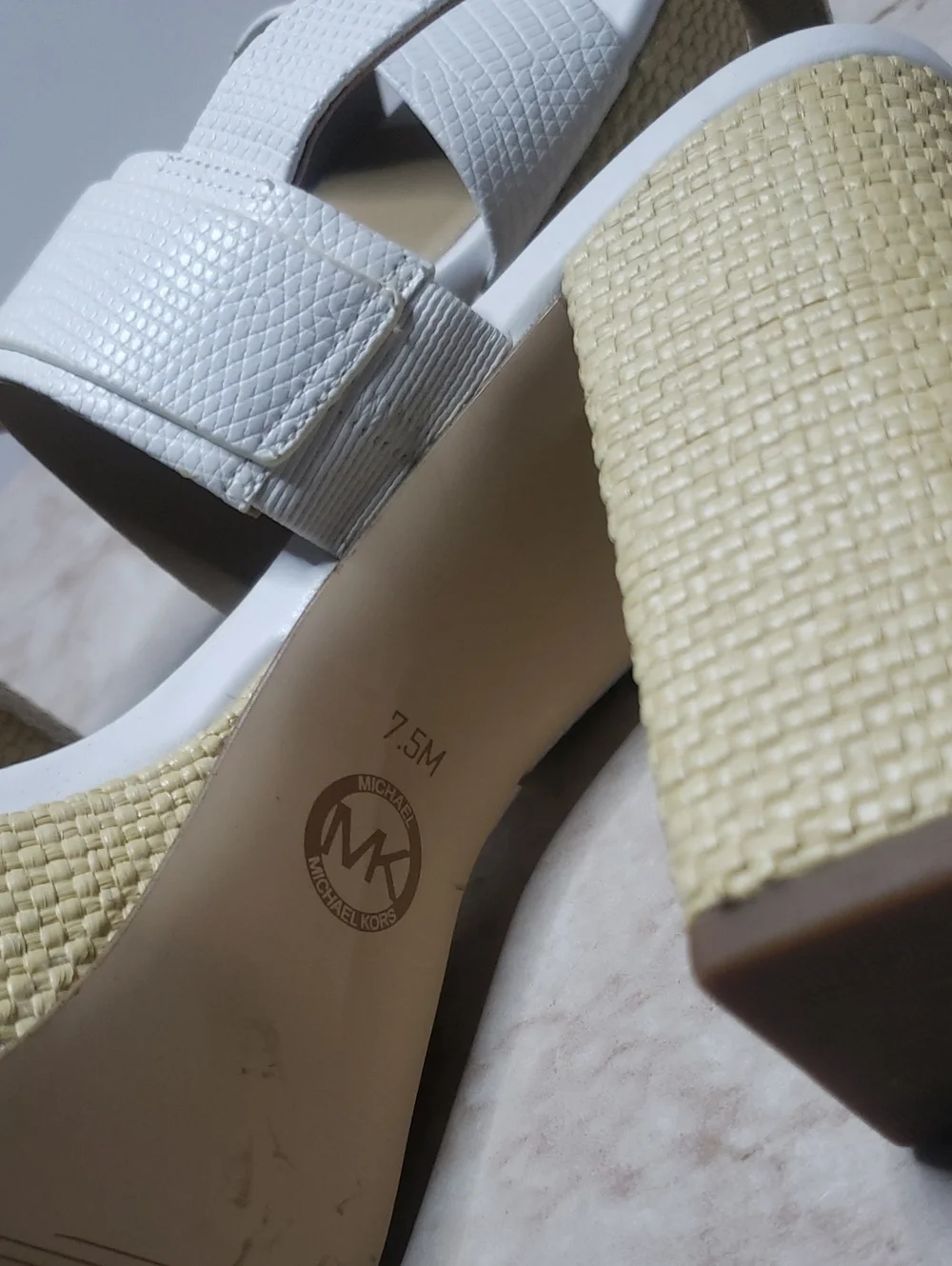 Michael Kors White Platform Sandals with Gold MK Hardware 7.5